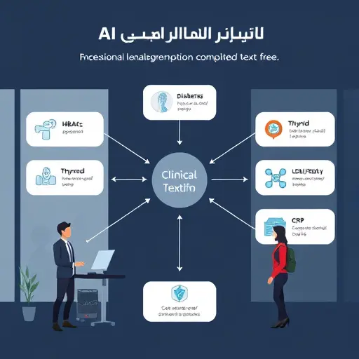 clinical flowchart illustration showing AI-supported decisions for diabetes (HbA1c), thyroid (TSH), lipid profile (LDL/HDL)
