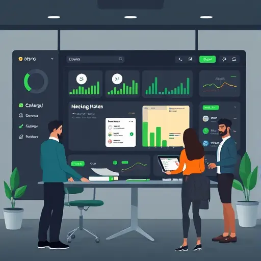 animated productivity dashboard illustrating AI turning meeting notes into tasks, calendar blocks, and checklists, dark UI with green accents, minimal, text-free