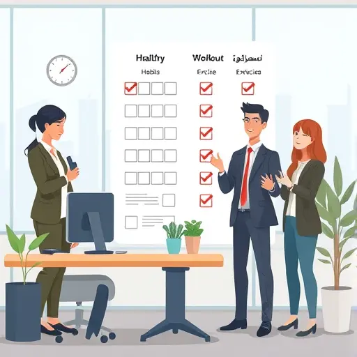 animated healthy habits checklist and workout plan guided by AI assistant, icons for meal planning, exercise, habit stacking, clean minimal look, no text