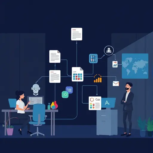 abstract data extraction pipeline from PDF and web to CSV using AI, icons for document, table, and code, clean technology illustration, dark theme, no text