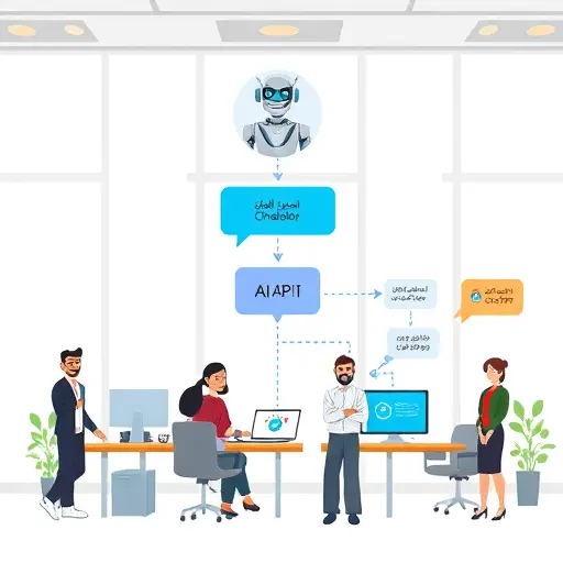 simple UML-style architecture diagram of a chatbot system using AI API: user app sends a message to backend, backend communicates with AI API (e.g. GapGPT)
