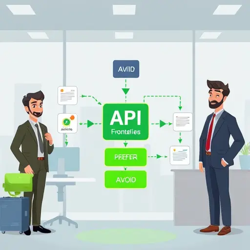 diagram showing API workflow in an AI-powered backend system, microservice architecture, arrows from app frontend to AI API server, green accent, cartoon style, text-free
