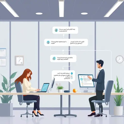 modern API workflow illustration for Iranian business apps, cartoon style: