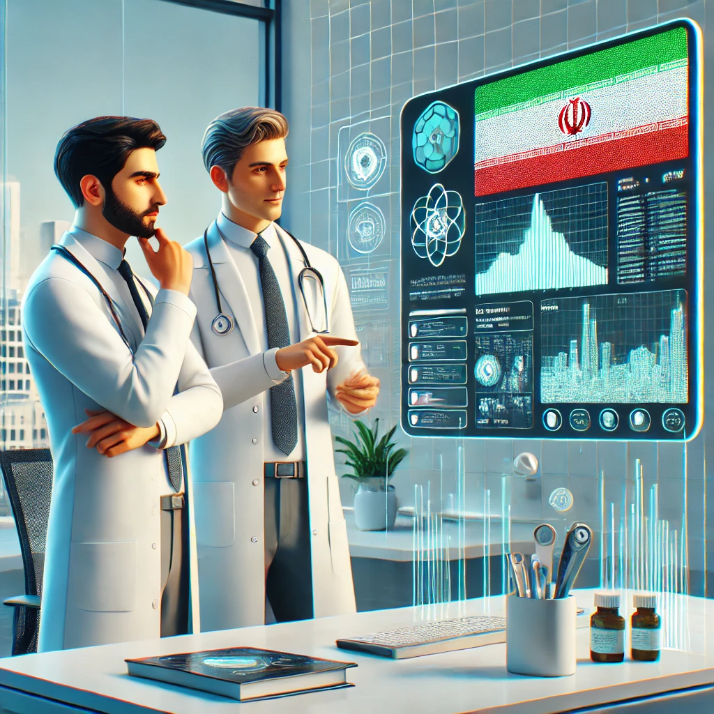 animated illustration of doctors reviewing medical lab results with AI-