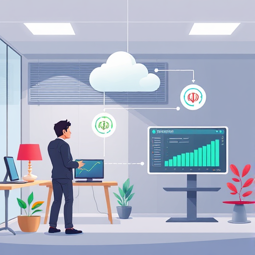 cartoon-style illustration of an AI data pipeline, showing data input, API cloud (GapGPT logo style)