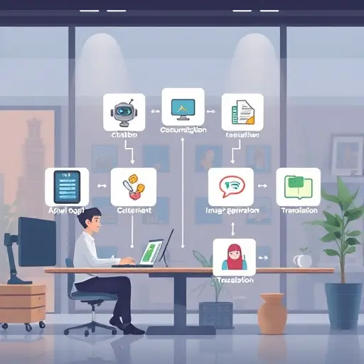 cartoon style diagram of API use cases icons: