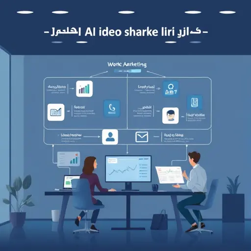 animated illustration of AI video marketing workflow, storyboard to motion graphics, icons of analytics and A/