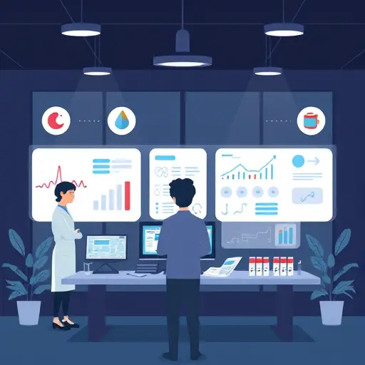animated illustration of AI analyzing lab reports, icons for blood test (CBC), thyroid panel (TSH, T3/T4)