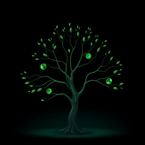 minimal decision tree pruning illustration: shallow tree with pruned branches, dark background, soft green glow, text-free, modern style