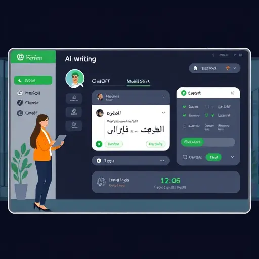 (ChatGPT, Claude, Gemini), prompt editor, and export buttons, dark theme, green accent, no text