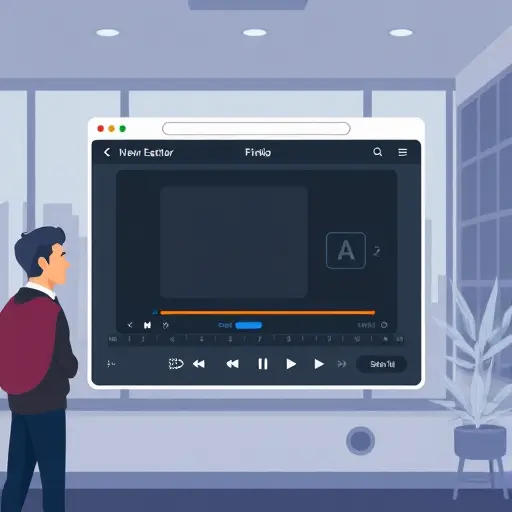 clean animated illustration of a lightweight web editor in a browser window, showing a single photo layer and an audio waveform timeline with fade in/