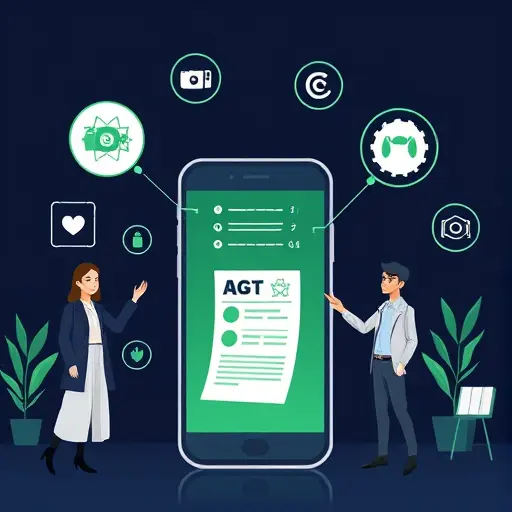 cartoon smartphone scanning a lab test paper, camera icon and AI symbols, clean tech illustration, dark background with green accents, text-free