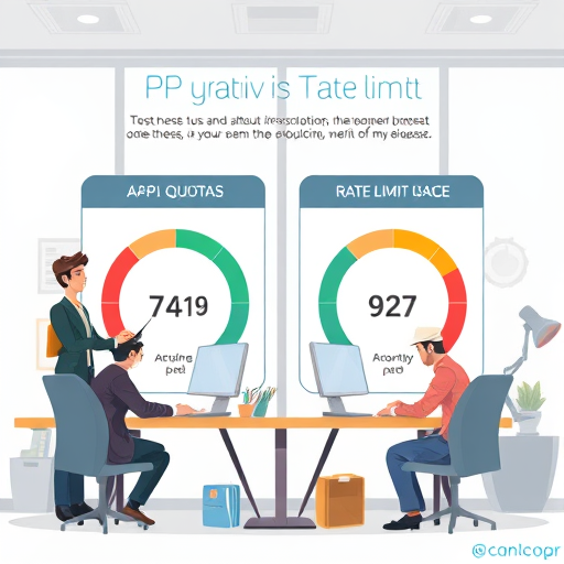 infographic showing API quotas vs rate limits: two side-by-side counters, one showing daily/monthly quota, one showing real-