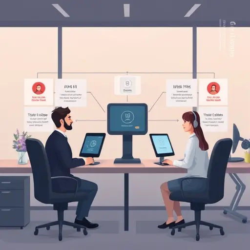 diagram of context-aware routing for AI customer support, including session management, user IDs, and ticket status synchronization, minimal dark interface, no text