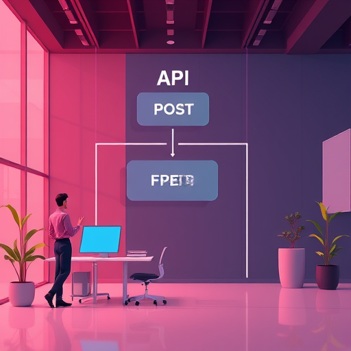 modern API architecture diagram illustration showing a software application making a POST request with text data to a Text-to-