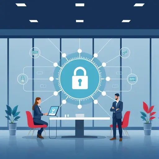 abstract minimalist illustration of secure API authentication flow, key symbol integrated into network diagram, high-