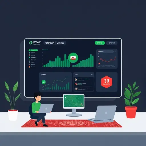 illustrated Iranian-(shield/lock), dark background with green accents, minimal, text-free