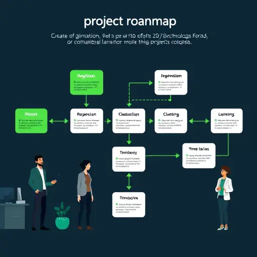 illustrated project roadmap for beginners: regression, classification, clustering, time series blocks connected by arrows;
