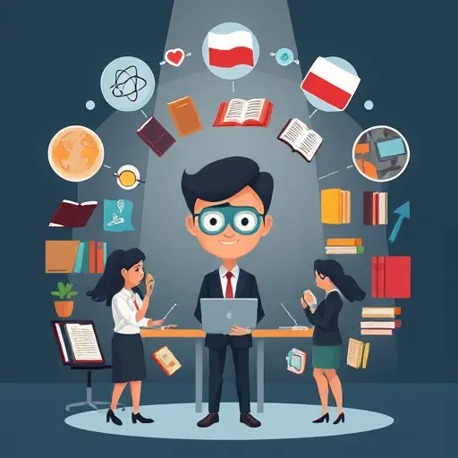 cartoon style illustration of diverse book genres icons (science fiction, business, philosophy, classics)