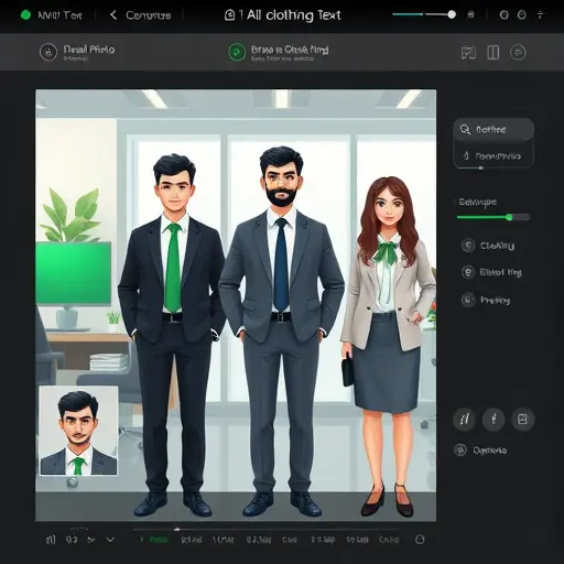 animated step-by-step AI editing interface: upload photo, draw clothing mask, enter detailed prompt, generate preview; dark UI, green accent, clean, text-free