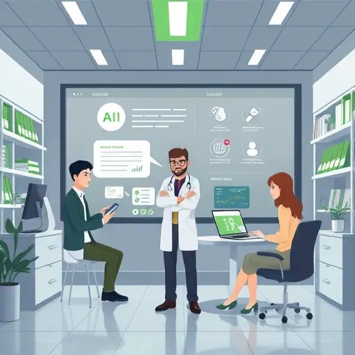 animated illustration of AI-powered e-; dark UI with green accents (#94d3a2);