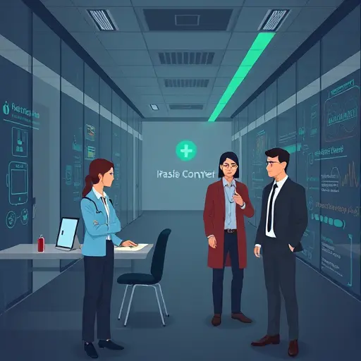 shielded medical records with encrypted pipeline, RBAC icons, dark tech illustration, green accent (#94d3a2),