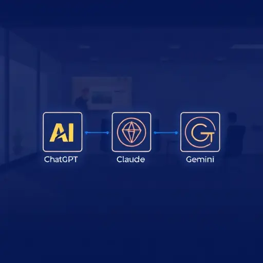 clean animation of three AI model logos represented abstractly (ChatGPT, Claude, Gemini)