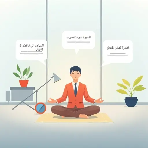 abstract meditation scene with AI chat bubbles guiding step-by-