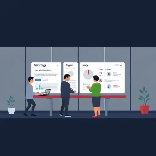 animated illustration of SEO content optimization: title tags, meta descriptions, A/