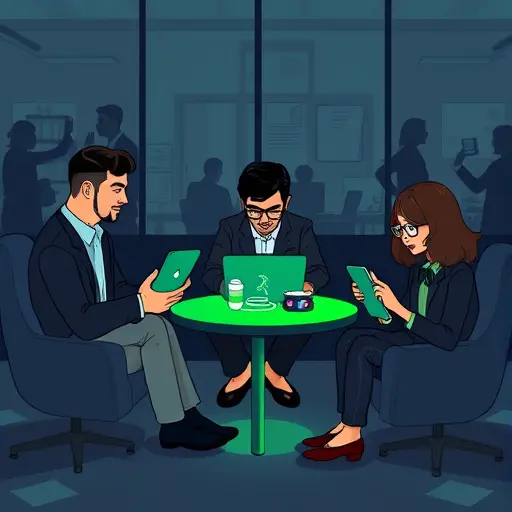 cartoon-style illustration of a group of friends playing AI-