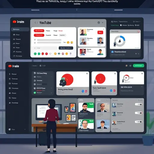 animated illustration of an Iranian AI platform dashboard (GapGPT) showing a unified YouTube workflow: script generation, storyboard, TTS voiceover, subtitles (SRT), thumbnail creation, and publish scheduling; dark #171717 UI with green #94d3a2 accents;
