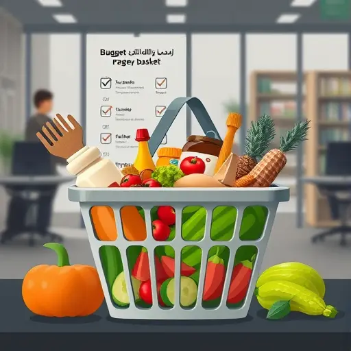 budget-friendly Iranian grocery basket illustration with high-protein and high-fiber items, AI-