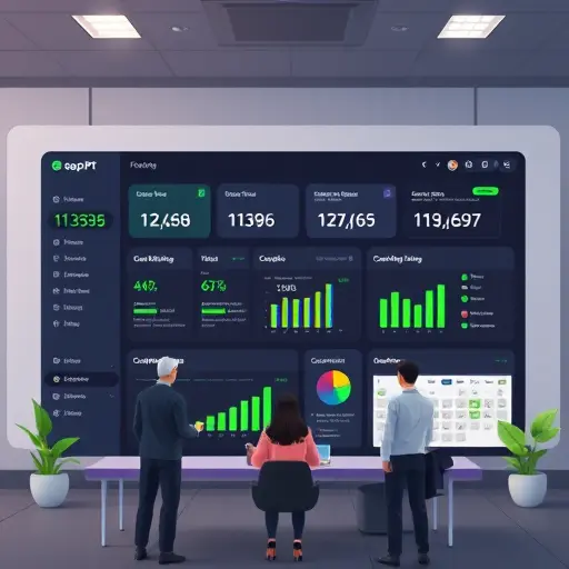 animated illustration of an Iranian AI marketing dashboard (GapGPT) with model selection toggles for ChatGPT, Claude, Gemini, keyword research panel and content calendar widget; dark UI, green accents (#94d3a2)