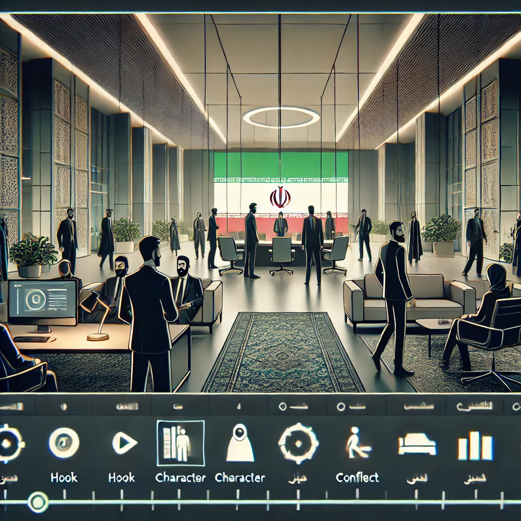set of animated prompt cards for short story, novel, flash fiction, dark theme with green accents, minimal icons (hook, character, conflict)