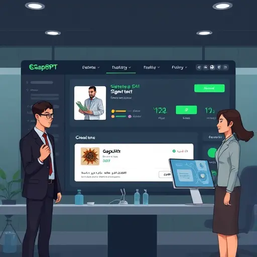 cartoon-style illustration of an Iranian AI platform dashboard (GapGPT)#94d3a2