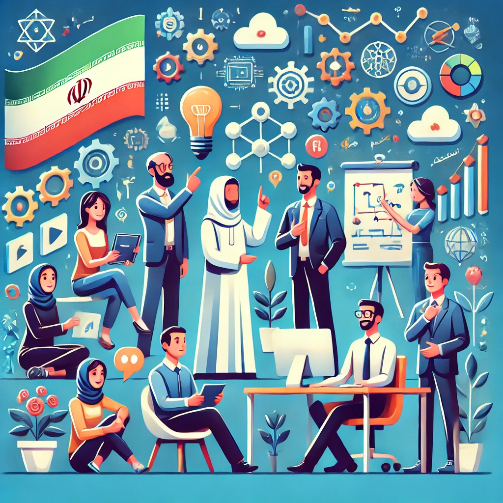 animated AI mentor avatar supporting and motivating students in an Iranian-inspired digital study environment, vibrant cartoon style, no text