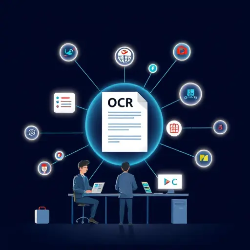 icons of multiple AI models (GPT-4o, Claude, Gemini) interconnected around an OCR document, dark background, glowing lines, text-