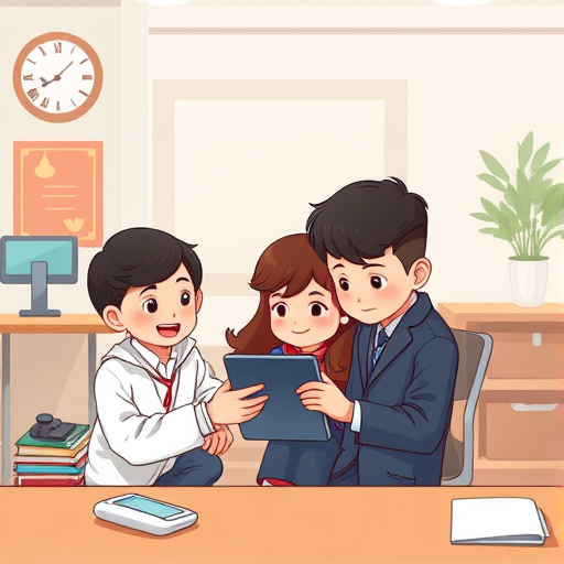 cartoon illustration of Iranian children using an AI-