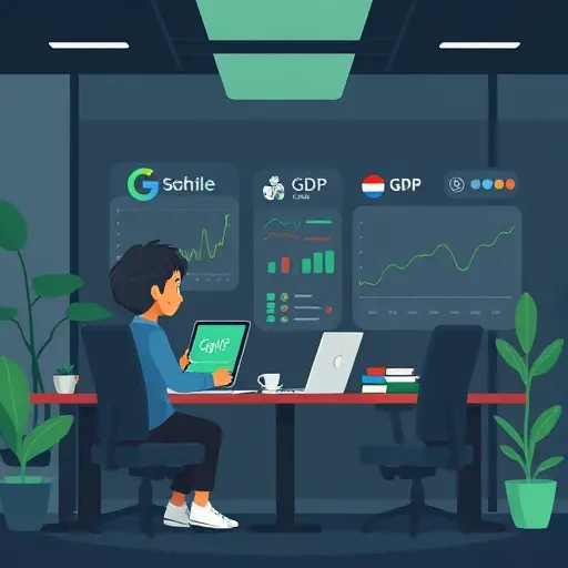 cartoon style illustration of an AI assistant helping with economics study, showing animated supply-