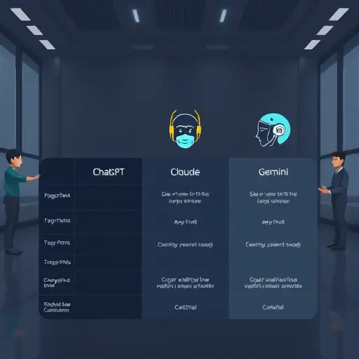 comparison chart illustration of AI models (ChatGPT, Claude, Gemini)
