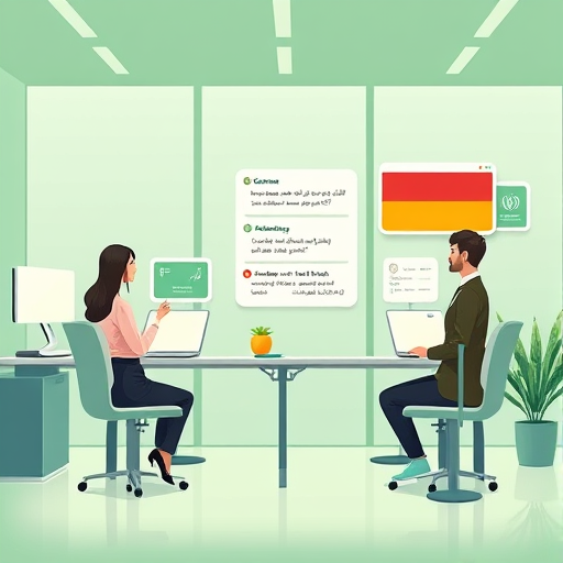 abstract digital illustration showing AI correcting German sentences, pop-
