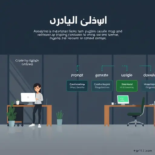clean infographic of “prompt → generate → upscale → download”