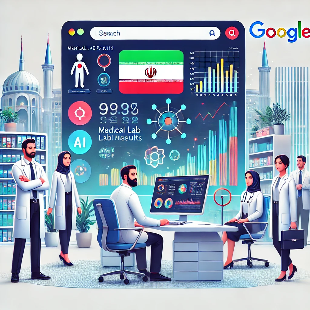 animated dashboard displaying medical lab results and AI analytics, Google colors, futuristic interface, no text