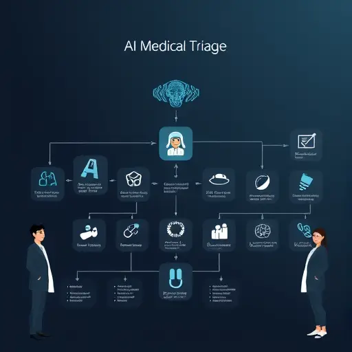 animated flowchart of AI medical triage, icons for symptoms, labs, and follow-