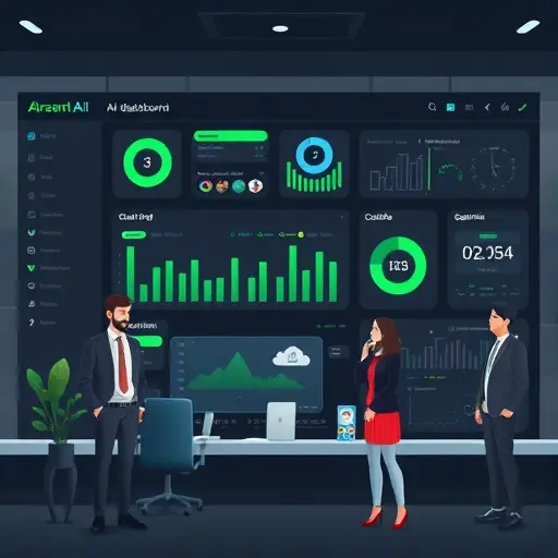 abstract illustration of an Iranian AI platform dashboard, dark themed UI with green accent (#94d3a2)