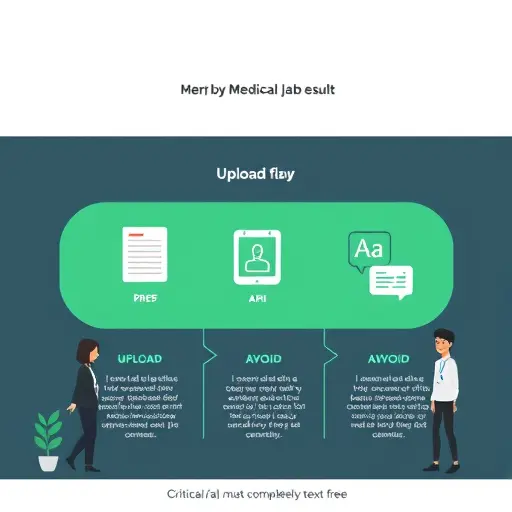 animated step-by-step upload flow for medical lab results, with icons for PDF/