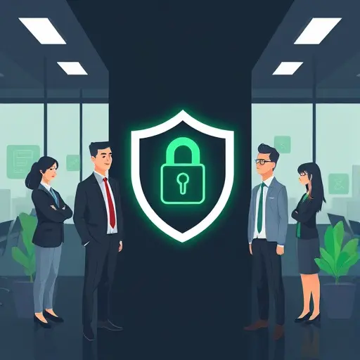 abstract shield and lock icon protecting medical data, dark themed UI with green accents, minimalistic illustration