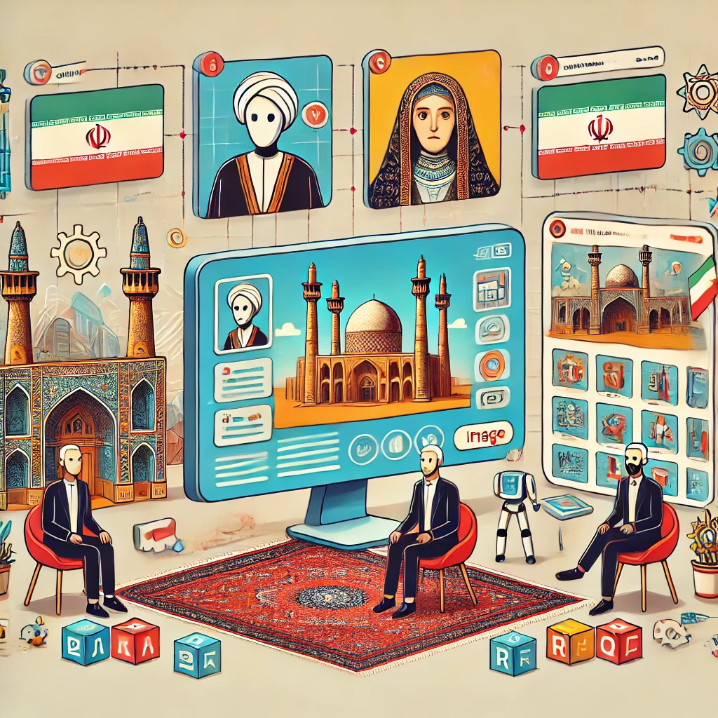 cartoon style illustration of an AI-