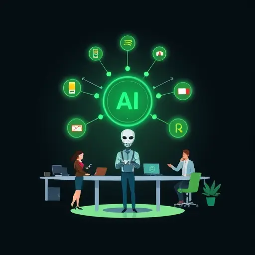 abstract illustration of unified AI access hub, nodes representing multiple AI models connected to a central Iranian platform, dark background, green accents, minimalist, no text