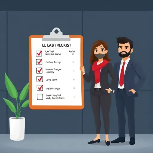 animated checklist and clipboard with lab test items, units and reference ranges, clean dark-
